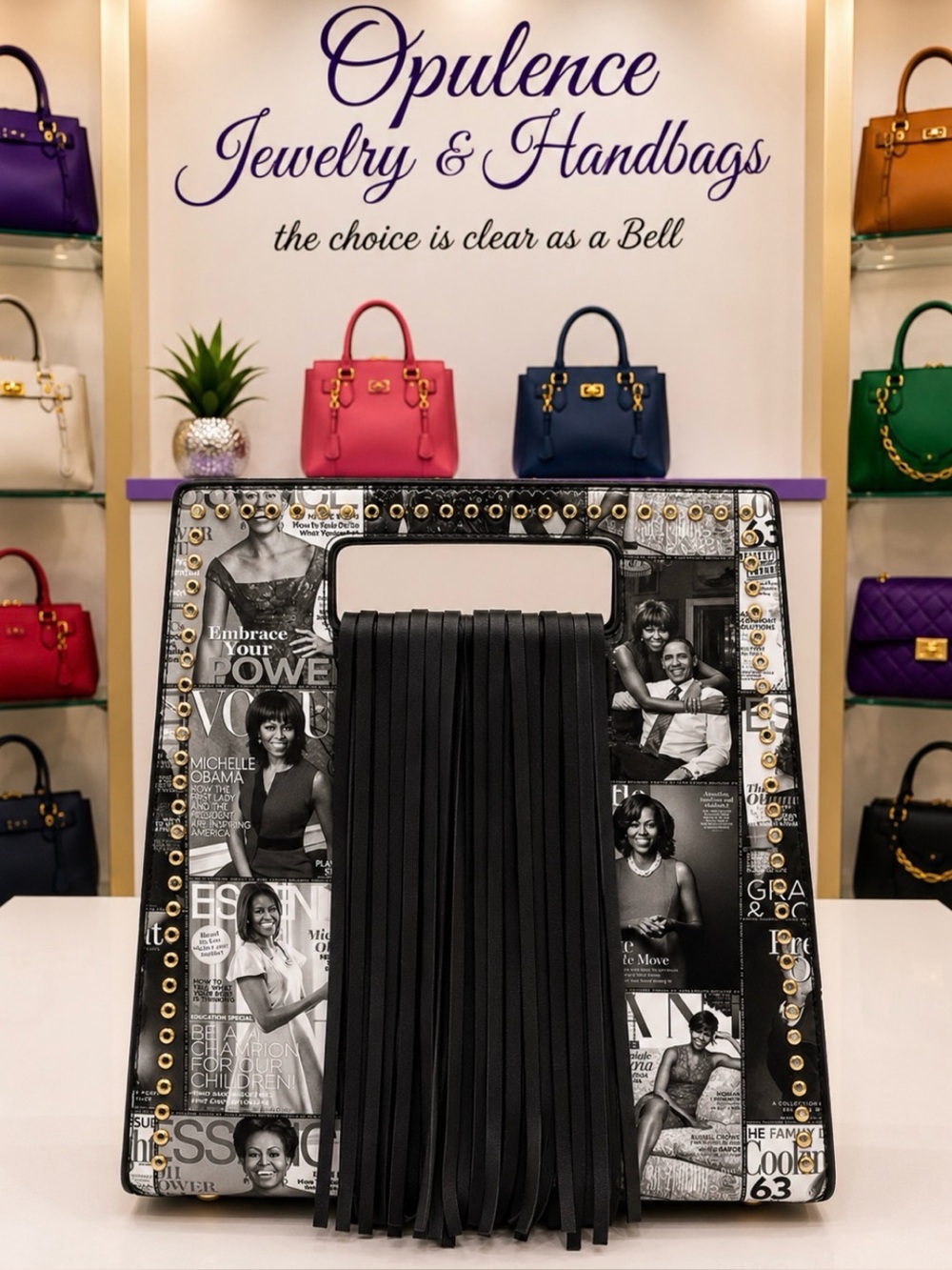 Michelle Obama Tall Black Fringe Handbag